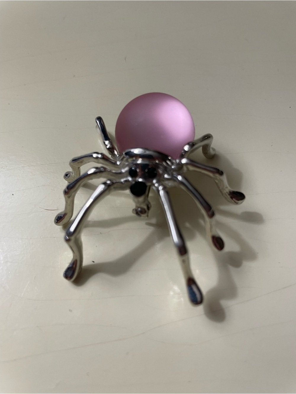 Pink Orb Spider Accent Figurine with Silver Legs